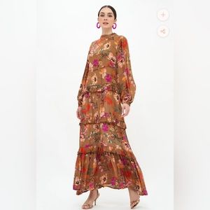 Oliphant Mock Neck Maxi Dress - Woodland Mocha - Size Large